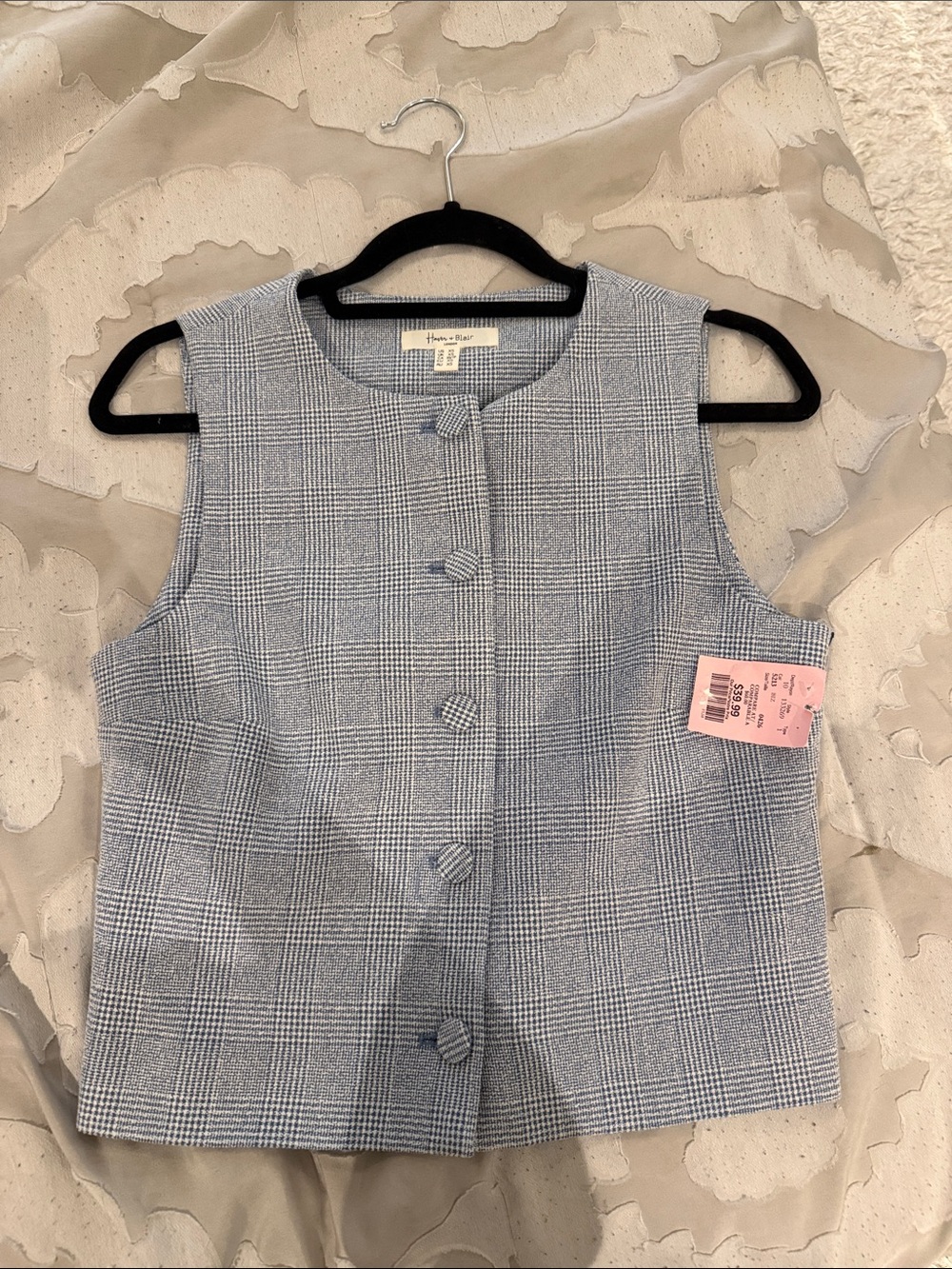 Sleeveless Plaid Button-Front Top in Light Blue by